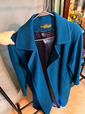 London Fog Teal Blue Wool Overcoat